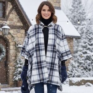 NWT Canada Weathergear O/S Old Money Cabincore Academia Plaid Fleece Poncho